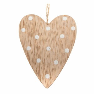 Sada 5 dřevěných závěsných ozdob ve tvaru puntíkovaného srdce Dakls, výška 9 cm