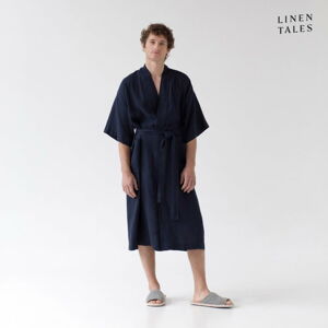 Tmavě modrý lněný župan velikost S/M Summer – Linen Tales