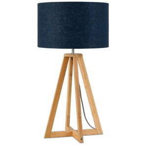 Stolní lampa s modrým  stínidlem a konstrukcí z bambusu Good&Mojo Everest
