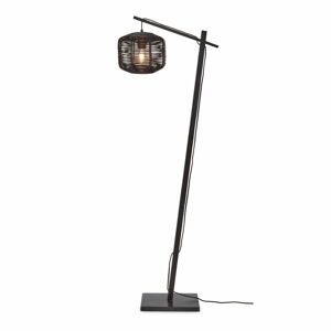 Černá stojací lampa s ratanovým stínidlem (výška 150 cm) Tanami – Good&Mojo
