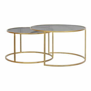 Skleněné kulaté konferenční stolky v sadě 2 ks ve zlaté barvě ø 75 cm Duarte - Light & Living