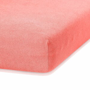 Korálově růžové elastické prostěradlo s vysokým podílem bavlny AmeliaHome Ruby, 120/140 x 200 cm