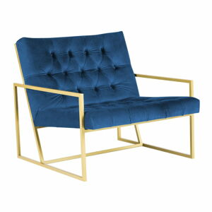 Modré křeslo s konstrukcí ve zlaté barvě Mazzini Sofas Bono