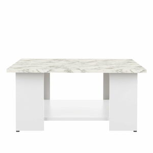 Bílý konferenční stolek s deskou v dekoru mramoru 67x67 cm Square - TemaHome
