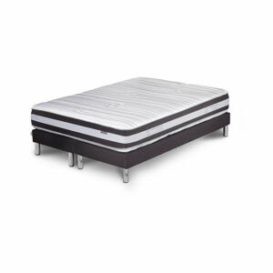 Tmavě šedá postel s matrací a dvojitým boxspringem Stella Cadente Maison Mars Europa, 140 x 200  cm