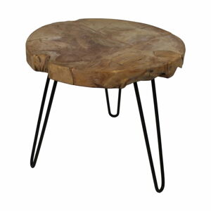 Odkládací stolek s deskou z neopracovaného teakového dřeva HSM collection Helen, ⌀ 55 cm