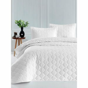 Bílý přehoz přes postel s povlakem na polštář z ranforce bavlny EnLora Home Fresh, 180 x 225 cm