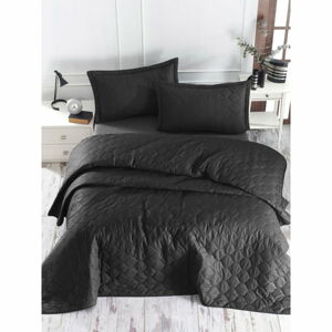 Černý přehoz přes postel se 2 povlaky na polštář z ranforce bavlny EnLora Home Fresh, 225 x 240 cm