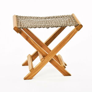 Sada 2 béžových skládacích stoliček z teakového dřeva a výpletem z provazu Simla Lay