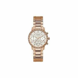 Dámské hodinky v růžovozlaté barvě s páskem z nerezové oceli Guess W1022L3