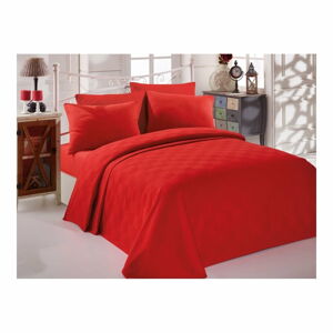 Červený bavlněný přehoz přes postel na jednolůžko Single Pique Rojo, 160 x 235 cm