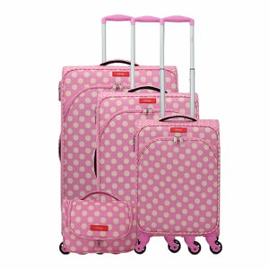 Set 3 růžových zavazadel na 4 kolečkách a kosmetického kufříku Lollipops