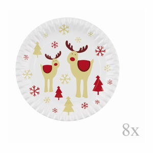 Sada 8 papírových vánočních tácků Neviti Rocking Rudolf, ⌀ 23 cm