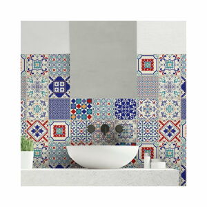Sada 24 nástěnných samolepek Ambiance Wall Decal Cement Tiles Azulejos Sofiana, 10 x 10 cm