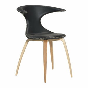 Černá kožená jídelní židle s přírodním podnožím DAN–FORM Denmark Flair