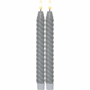 Sada 2 šedých voskových LED svíček Star Trading Flamme Swirl Antique, výška 25 cm