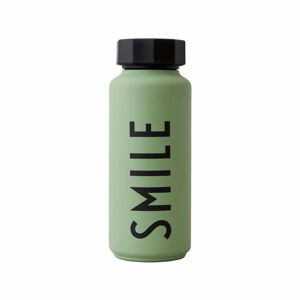 Světle zelená termo láhev Design Letters Smile, 500 ml
