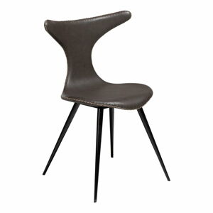 Tmavě šedá kožená jídelní židle z eko kůže s černým kovovým podnožím DAN–FORM Denmark Dolphin