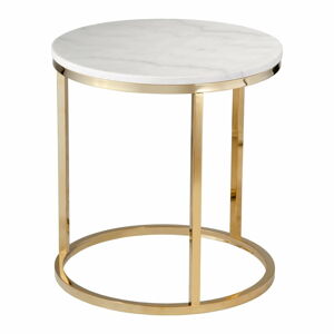 Bílý mramorový stolek s podnožím ve zlaté barvě RGE Accent, ⌀ 50 cm