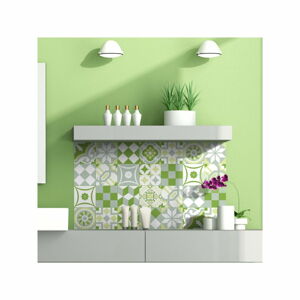 Sada 24 nástěnných samolepek Ambiance Green Patchwork Tiles, 10 x 10 cm