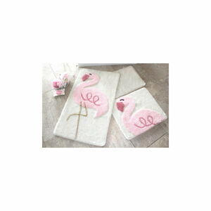 Sada 3 růžovo-bílých koupelnových předložek Chilai Home by Alessia Flamingo