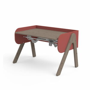 Tmavě hnědo-červený psací stůl z borovicového dřeva s nastavitelnou výškou Flexa Woody