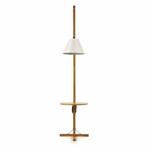 Bílá stojací lampa s dřevěnou kostrukcí Woodman Floor