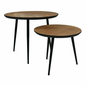 Černé kulaté konferenční stolky v sadě 2 ks z dubového dřeva ø 60 cm Fishbone - HSM collection