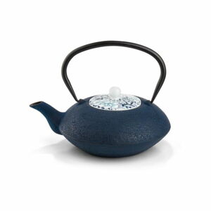 Modrá litinová konvice se sítkem na sypaný čaj a s porcelánovým víčkem Bredemeijer Yantai, 1,2 l