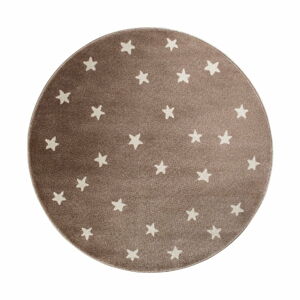 Hnědý kulatý koberec s hvězdami KICOTI Brown Stars, ø 133 cm