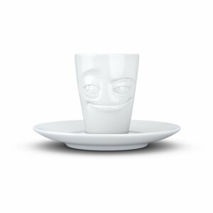 Bílý usměvavý porcelánový hrneček na espresso s podšálkem 58products, objem 80 ml