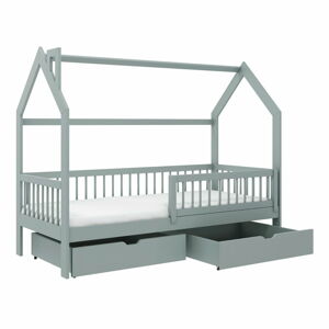 Šedá domečková dětská postel s úložným prostorem 80x160 cm Oskar - Lano Meble