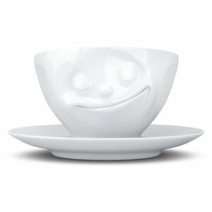 Bílý šťastný porcelánový hrnek na kávu 58products, objem 200 ml