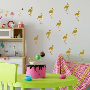 Sada žlutých samolepek na zeď North Carolina Scandinavian Home Decors Flamingo