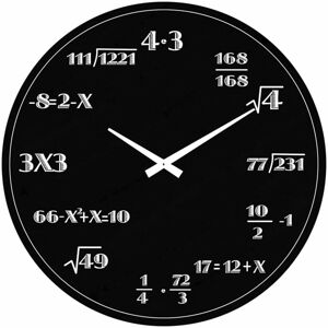 Černé skleněné nástěnné hodiny Postershop Mathematics, ø 30 cm