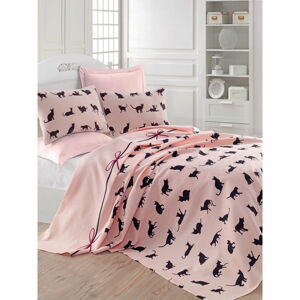Růžový přehoz přes postel Eponj Home Cats, 160 x 230 cm