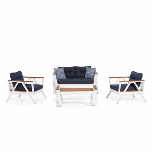 Bílo-modrý zahradní lounge set pro 4 Atlas – Floriane Garden