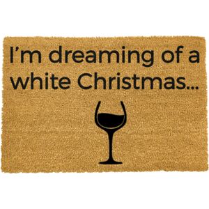 Černá rohožka z přírodního kokosového vlákna Artsy Doormats White Wine Christmas, 40 x 60 cm