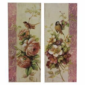Sada 2 obrazů Antic Line Roses and Birds, 64 x 26 cm