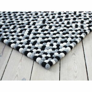 Černo-bílý kuličkový vlněný koberec Wooldot Ball Rugs, 100 x 150 cm