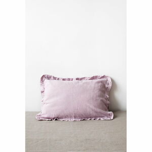 Levandulově fialový lněný povlak na polštář s řaseným lemem Linen Tales, 50 x 60 cm