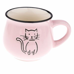 Růžový keramický hrneček s obrázkem kočky Dakls, objem 0,2 l