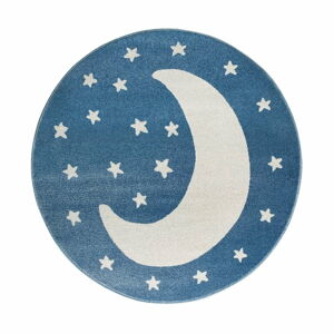 Modrý kulatý koberec s motivem měsíce KICOTI Moon, ø 100 cm