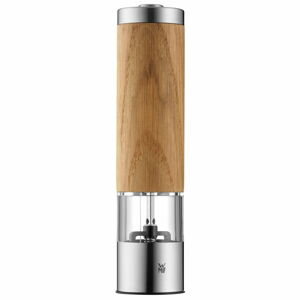 Elektrický mlýnek na pepř a sůl z dubového dřeva WMF, výška 21,5 cm