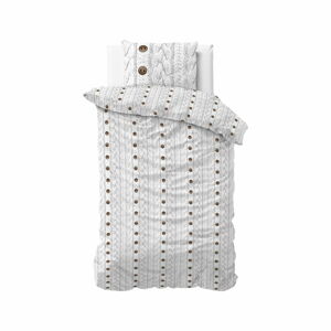 Bílé flanelové povlečení na jednolůžko Sleeptime Knit Buttons, 140 x 220 cm