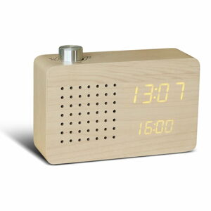 Béžový budík se žlutým LED displejem a rádiem Gingko Radio Click Clock