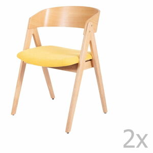 Sada 2 jídelních židlí z kaučukovníkového dřeva s žlutým podsedákem sømcasa Rina