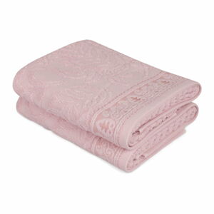 Sada 2 růžových bavlněných ručníků na ruce Catherine, 50 x 90 cm
