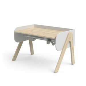 Bílo-hnědý psací stůl z borovicového dřeva s nastavitelnou výškou Flexa Woody