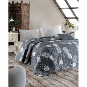 Modrý přehoz přes postel s povlakem na polštář z ranforce bavlny EnLora Home Night, 180 x 225 cm